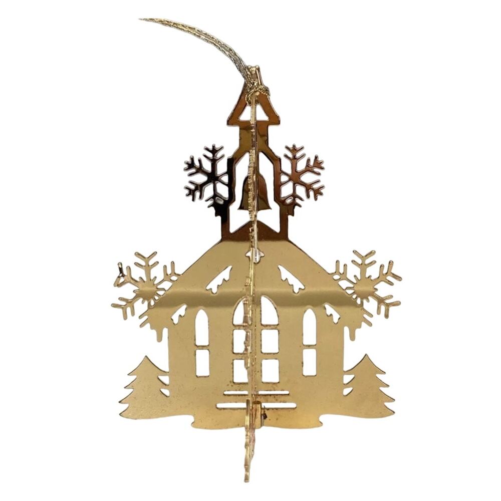 1981 Annual Danbury Mint Gold Plated Christmas Tree Ornament The County Church